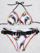 Romwe Woven Trim Contrast Fringe Triangle Bikini Set