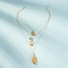 Romwe Shell & Textured Disc Pendant Layered Necklace 1pc