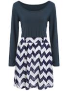 Romwe Long Sleeve Zigzag A-line Dress