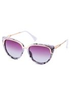 Romwe Marble Frame Metal Trim Purple Lens Cat Eye Sunglasses