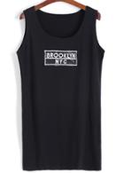 Romwe Letter Embroidered Black Tank Top