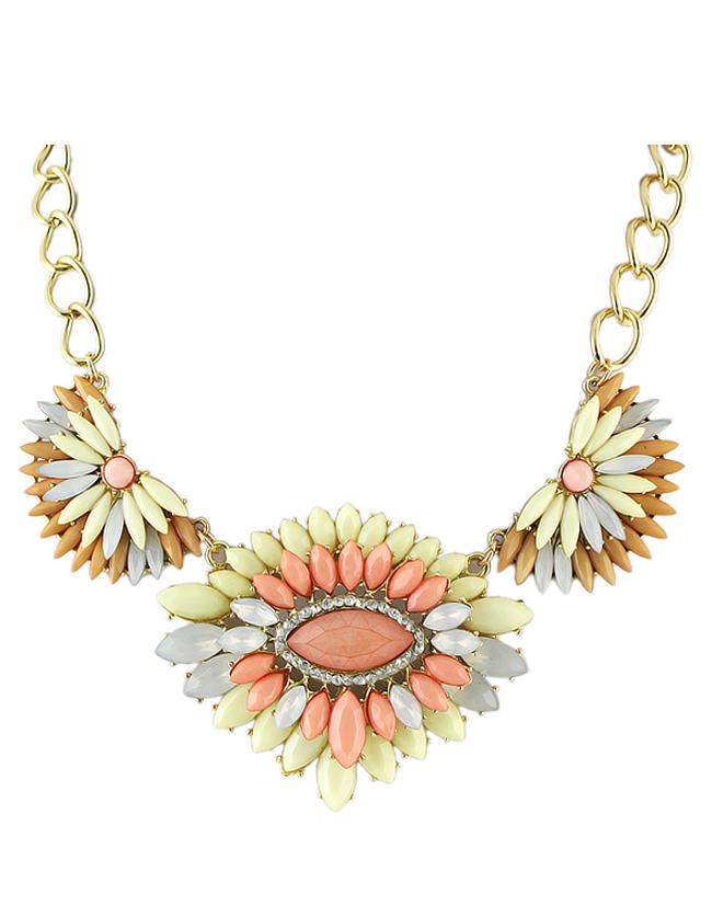 Romwe Fashion Style Pink Rhinestone Women Statement Shourouk Necklace