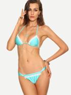 Romwe Lace Timmed Sky Blue Triangle Bikini Set