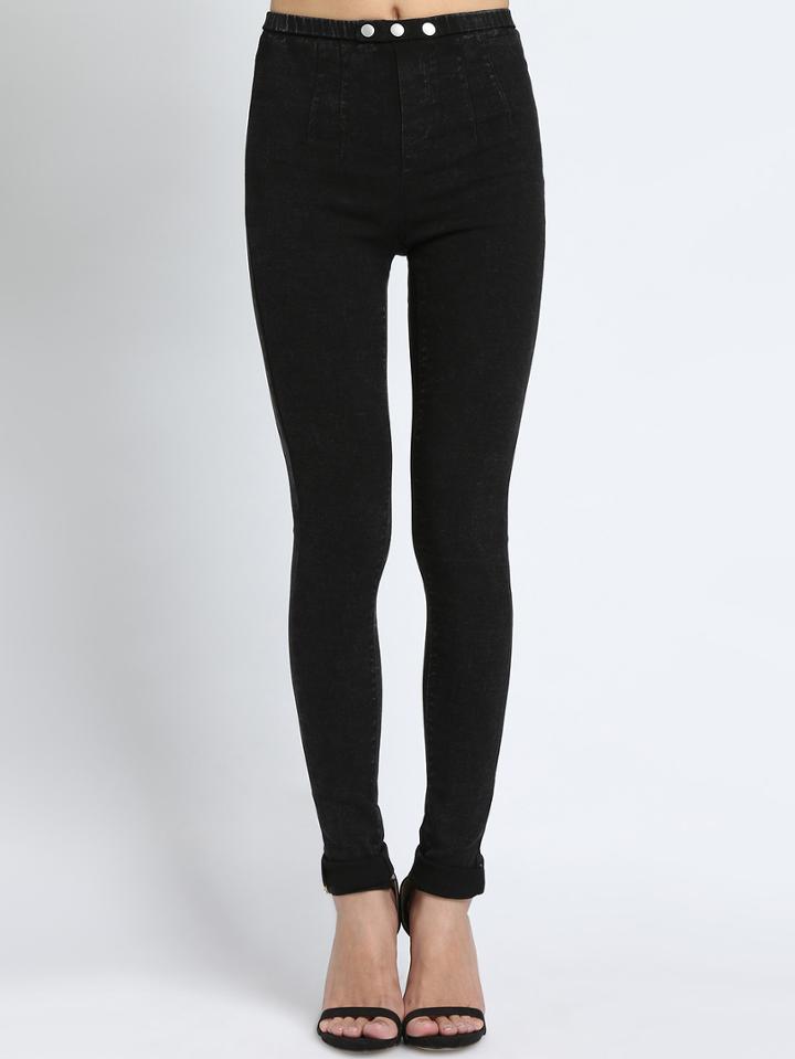 Romwe Elastic Waist Buttons Slim Pant