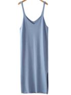 Romwe Blue Split Side Knit Spaghetti Strap Dress