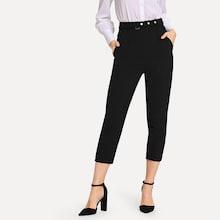 Romwe Solid Button Detail Pants