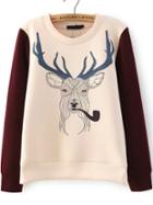 Romwe Deer Print Color Block Sweatshirt