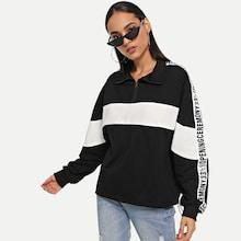 Romwe Tape Detail Color Block Sweatshirt