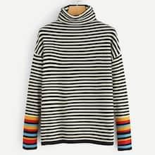 Romwe Plus Striped High Neck Jumper