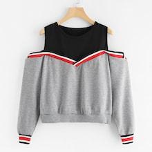 Romwe Contrast Striped Trim 2 In 1 Marled Pullover