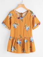 Romwe Allover Florals Lace Up Back Smock Top