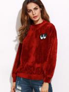 Romwe Red Velvet Cartoon Eye Patch Front Sweatshirt