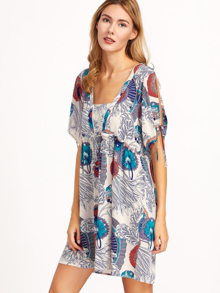 Romwe Tribal Print Lace Up Cut Out Dress