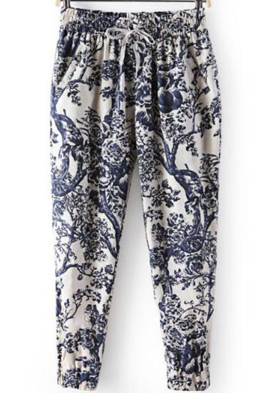 Romwe Branch Print Loose Pant