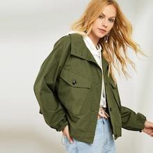 Romwe Pocket Front Button Up Coat