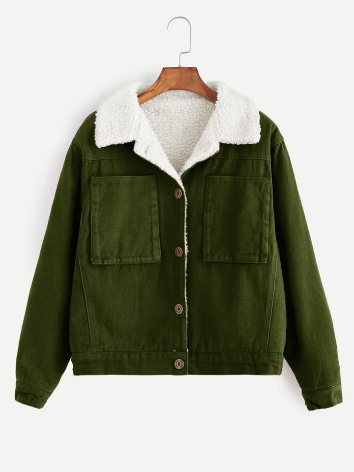 Romwe Single Breasted Sherpa Lined Jacket