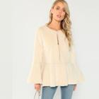 Romwe Flounce Sleeve Fleece Peplum Coat