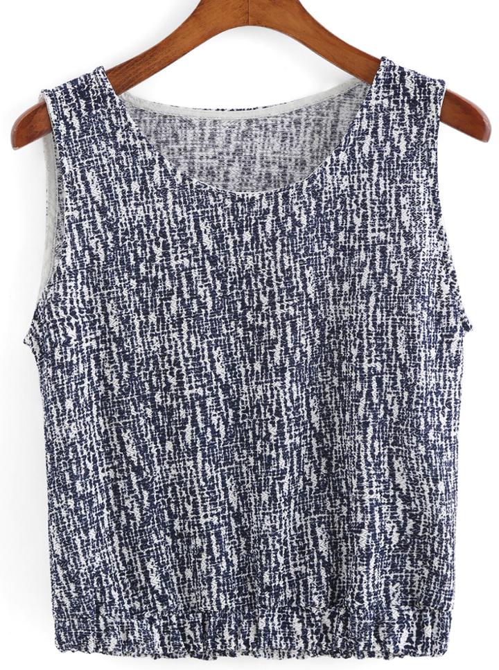 Romwe Dotted Print Blue Tank Top