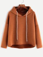 Romwe Drop Shoulder High Low Drawstring Hooded Textured Sweatshirt