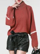 Romwe Turtleneck Zipper Crop Orange Sweater