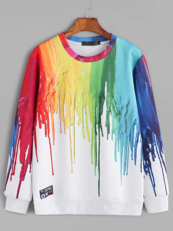 Romwe White Paint Drip Print Sweatshirt