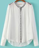 Romwe Embroidered Dipped Hem Loose Blouse