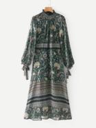 Romwe Frill Neck Tied Cuff Floral Dress