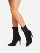 Romwe Lace Up Side Zipper Suede Stiletto Heels