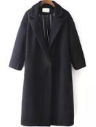 Romwe Lapel Deer Embroidered Patch Covered Button Long Black Coat