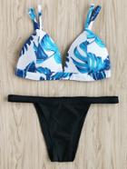Romwe Jungle Print Mix & Match Triangle Bikini Set