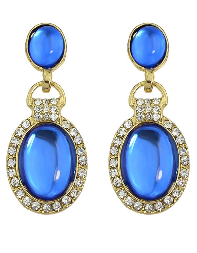Romwe Blue Rhinestone Drop Dangle Earrings