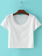 Romwe White Round Neck Short Sleeve Crop T-shirt