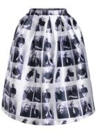 Romwe Portrait Print Flare Skirt