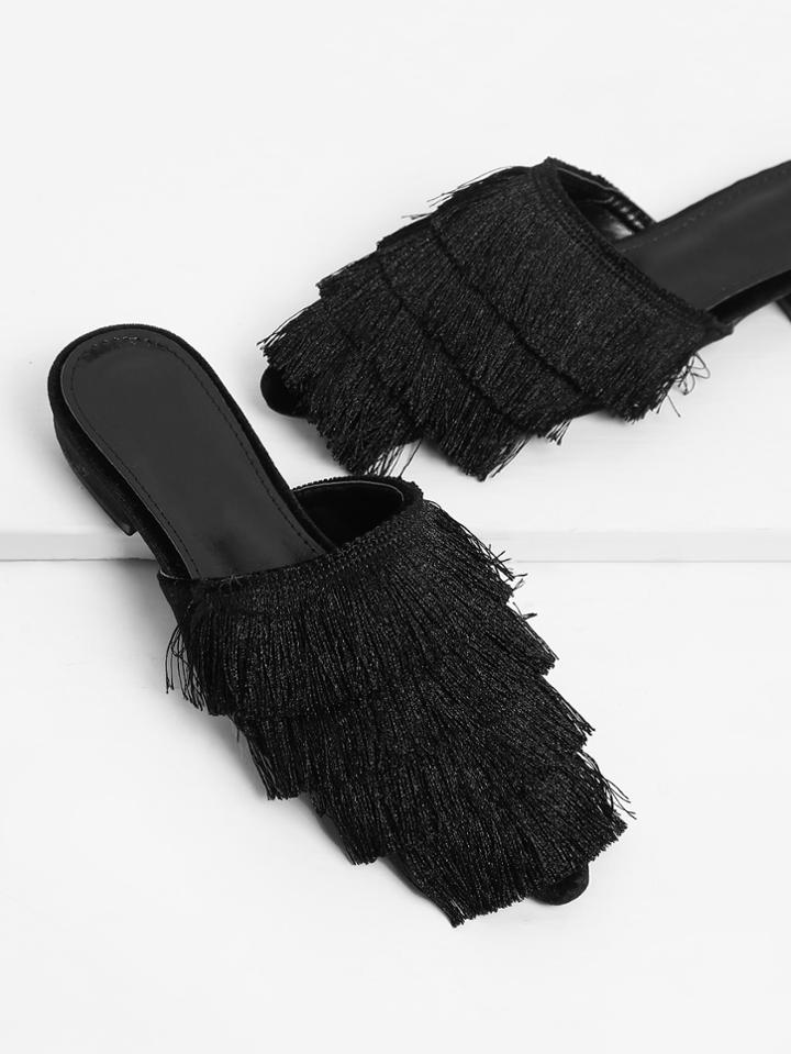 Romwe Fringe Tassel Pointed Toe Flats