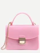 Romwe Pink Pushlock Closure Plastic Handbag With Chain