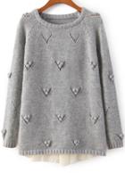 Romwe Twisted Ball Embellished Grey Sweater