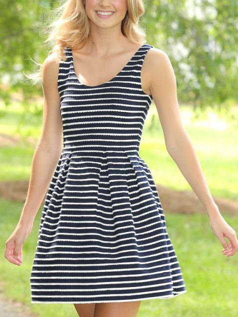 Romwe Scoop Neck Striped A-line Dress