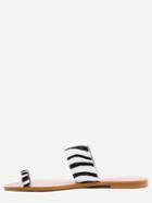 Romwe White Toe Ring Zebra-striped Slippers