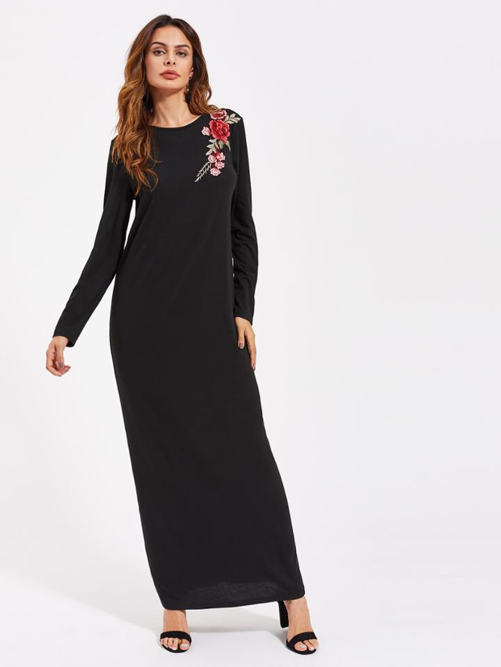 Romwe Flower Patch Full Length Tee Dress