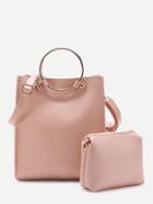 Romwe Ring Detail Pu Shoulder Bag With Clutch Bag