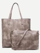 Romwe Grey Faux Leather Tote Bag With Crossbody Bag