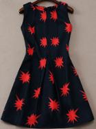 Romwe Sleeveless With Zipper Print Pleated Dress