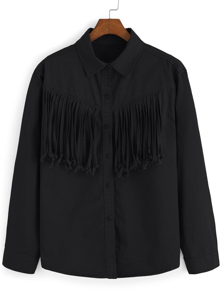 Romwe Lapel Tassel Button-down Blouse