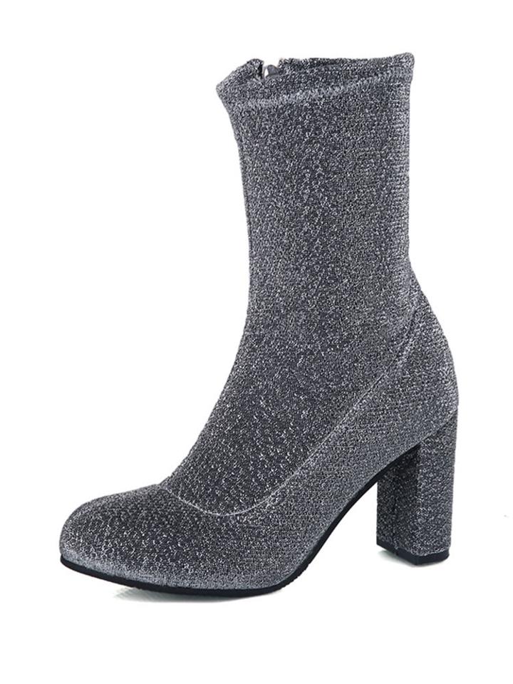 Romwe Glitter Block Heeled Boots
