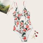 Romwe Floral Cut-out Knot Front One Piece Swim