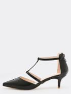 Romwe Black Patent Strappy Pointed Toe Bakc Zip Pumps