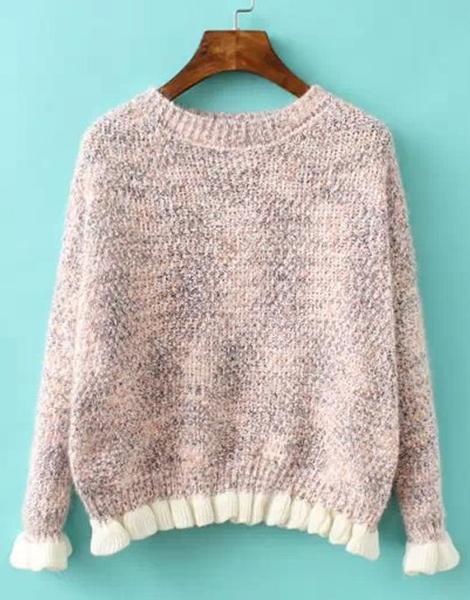 Romwe Ruffle Trim Knit Pink Sweater