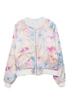 Romwe Floral Print Ribbed-cuffs Jacket