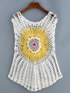 Romwe Hollow Out Flower Crochet Cover-up Top - Yellow