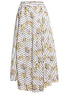 Romwe Rose Print Striped Skirt